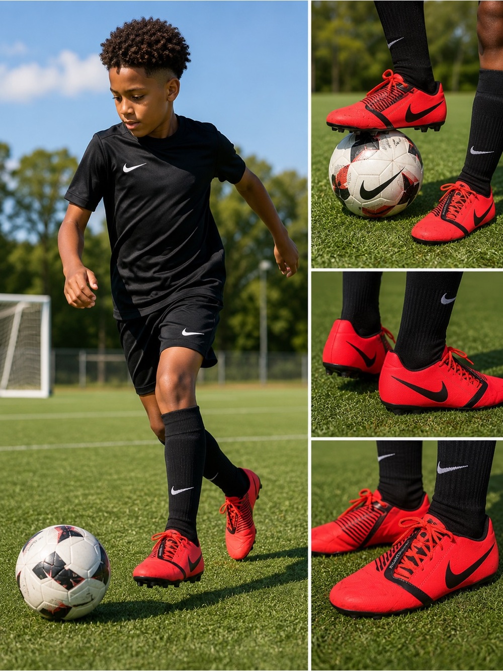 Nike Jr Phantom VNM Venom Academy FG Cleats Bright Crimson Black Size 6Y ⚽️